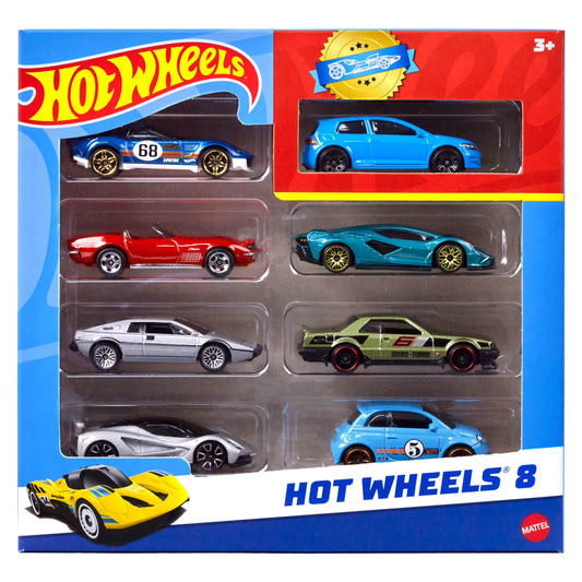 Hot Wheels Set of 8 Basic Toy Cars & Trucks in 1:64 Scale Including 1 Exclusive
