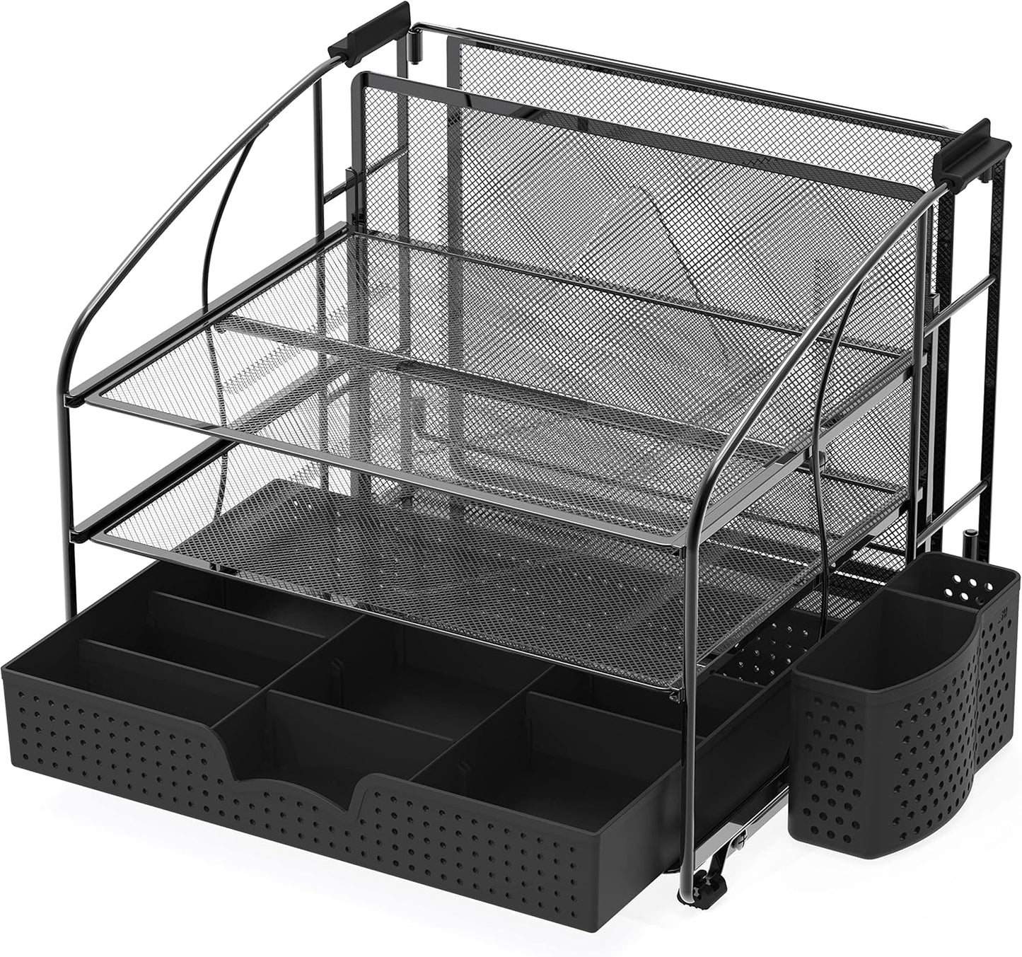 Simple Houseware 3-Tier Desk Organizer Silver with Sliding Drawer, Hanging File Holder, Pen Holder Accessory
