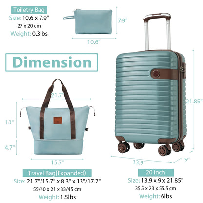 Luggage Sets 3 Piece Lightweight Hardside Rugged Travel Suitcase with Wheels, 22” x 14” x 9” Airline Approved, TSA Lock