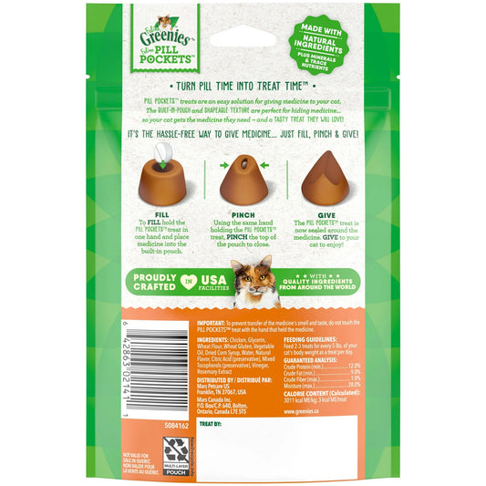 Feline Greenies Pill Pockets For Cats Natural Soft Cat Treats, Chicken Flavor, 1.6 Oz. Pack (45 Treats)