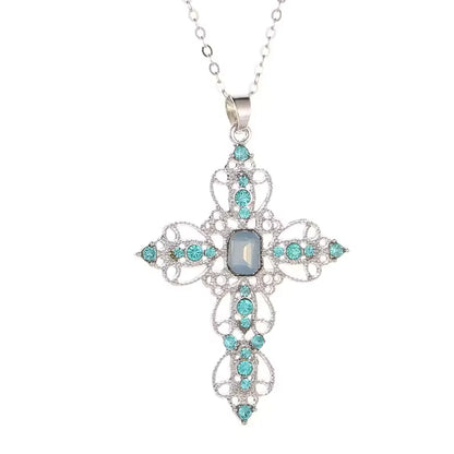 Gothic Big Zircon Cross Necklace Unisex Y2K Irregular Goth Large Cross Pendant Necklaces for Men Women Couple Necklace Jewelry