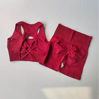 2 PCS Women's Seamless Yoga Set Sexy Sport Bra High Waist Sports Shorts Gym Fitness Sleeveless Workout Suit Sport's wear