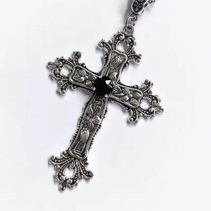 Gothic Big Zircon Cross Necklace Unisex Y2K Irregular Goth Large Cross Pendant Necklaces for Men Women Couple Necklace Jewelry
