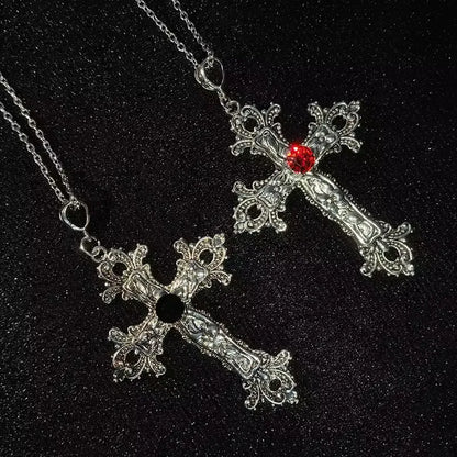 Gothic Big Zircon Cross Necklace Unisex Y2K Irregular Goth Large Cross Pendant Necklaces for Men Women Couple Necklace Jewelry