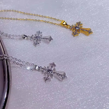 Gothic Big Zircon Cross Necklace Unisex Y2K Irregular Goth Large Cross Pendant Necklaces for Men Women Couple Necklace Jewelry