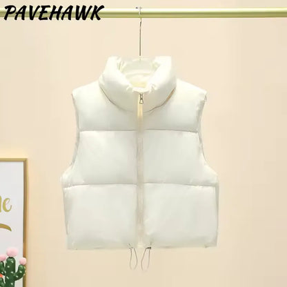 Women Autumn Winter Short Down Vest Stand Collar Warm Casual Elegant Sleeveless Coats Outdoor Quilted Travel Jackets Clothes