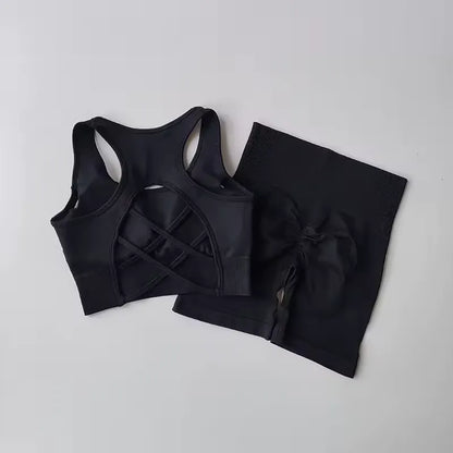 2 PCS Women's Seamless Yoga Set Sexy Sport Bra High Waist Sports Shorts Gym Fitness Sleeveless Workout Suit Sport's wear
