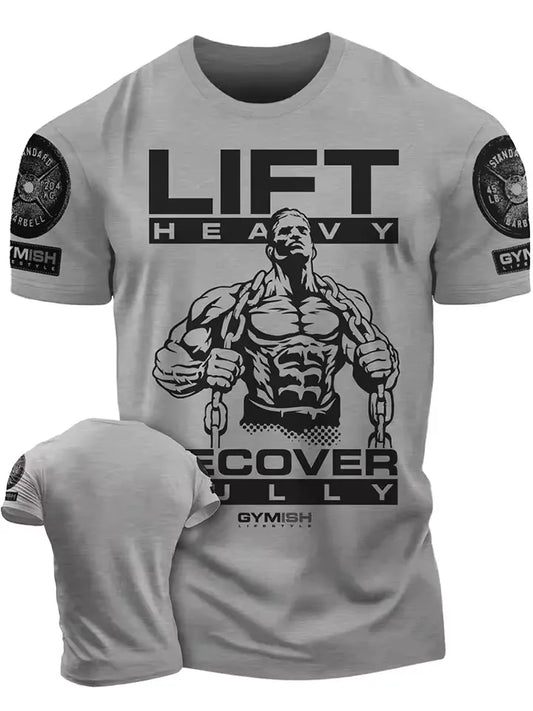 Lift Heavy Recover Fully T-Shirts for Workout, Funny Gym Shirt for Men