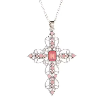 Gothic Big Zircon Cross Necklace Unisex Y2K Irregular Goth Large Cross Pendant Necklaces for Men Women Couple Necklace Jewelry