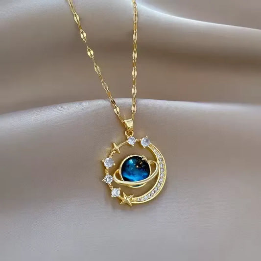 Elegant Moon Shape Beautiful Starry Necklace With Micro-Inlaid Zirconium Luxury Pendants
