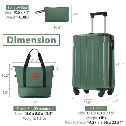 Luggage Sets 3 Piece Lightweight Hardside Rugged Travel Suitcase with Wheels, 22” x 14” x 9” Airline Approved, TSA Lock
