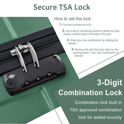 Luggage Sets 3 Piece Lightweight Hardside Rugged Travel Suitcase with Wheels, 22” x 14” x 9” Airline Approved, TSA Lock