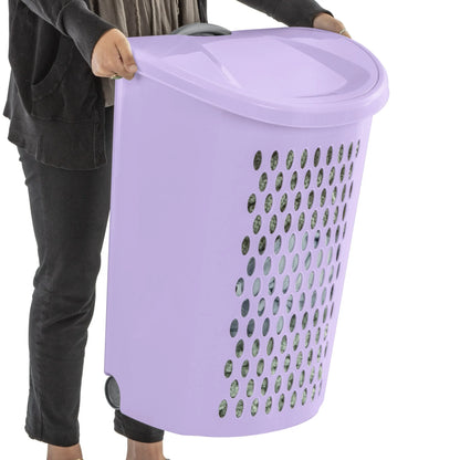 Sterilite 3-Pack Ultra Wheeled Hamper, Laundry Basket w/ Flip-Top Lid & Retractable Handle - Plastic Rolling Clothes Storage Cart with Ventilated Holes for Home, Apartment or Dorm