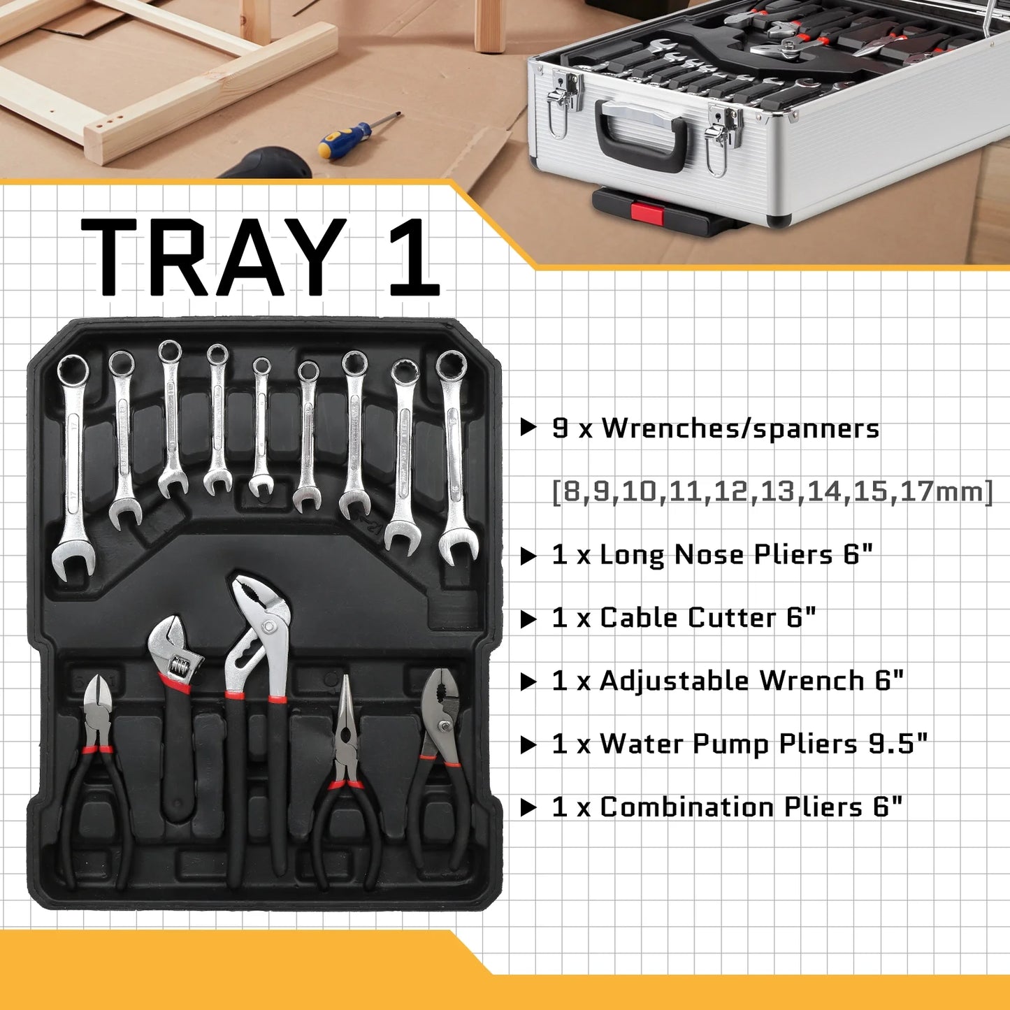 799pcs Aluminum Trolley Case Tool Set Silver - General Household Hand Tool Kit - Home Tool Kit/Mechanics Tools Kit