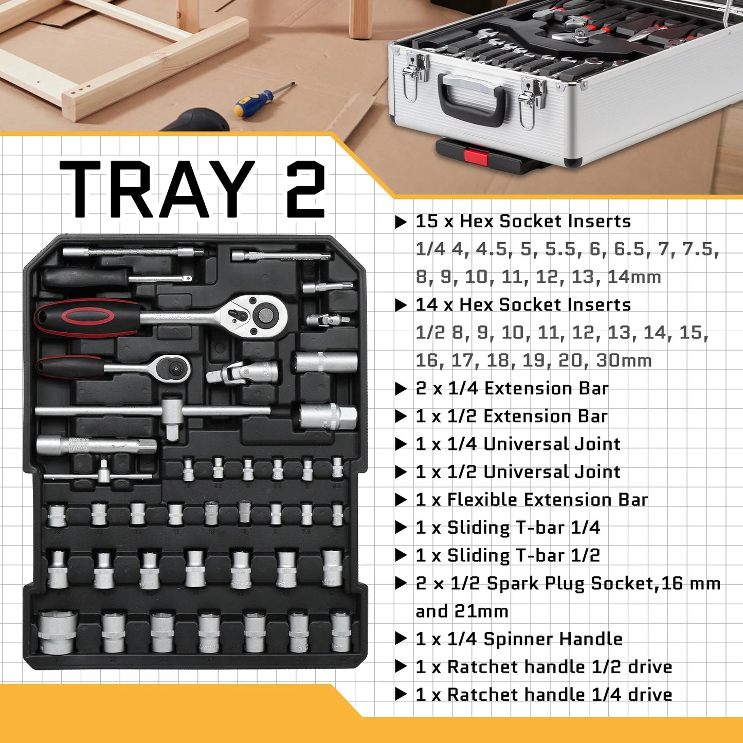 799pcs Aluminum Trolley Case Tool Set Silver - General Household Hand Tool Kit - Home Tool Kit/Mechanics Tools Kit