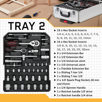 799pcs Aluminum Trolley Case Tool Set Silver - General Household Hand Tool Kit - Home Tool Kit/Mechanics Tools Kit