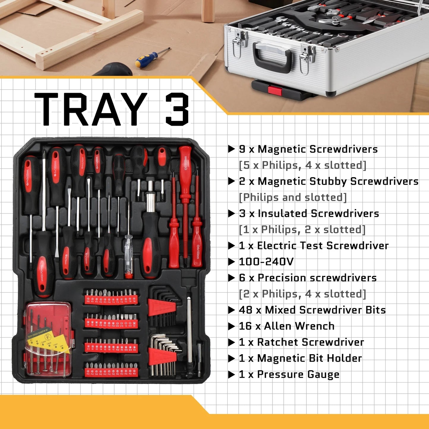 799pcs Aluminum Trolley Case Tool Set Silver - General Household Hand Tool Kit - Home Tool Kit/Mechanics Tools Kit