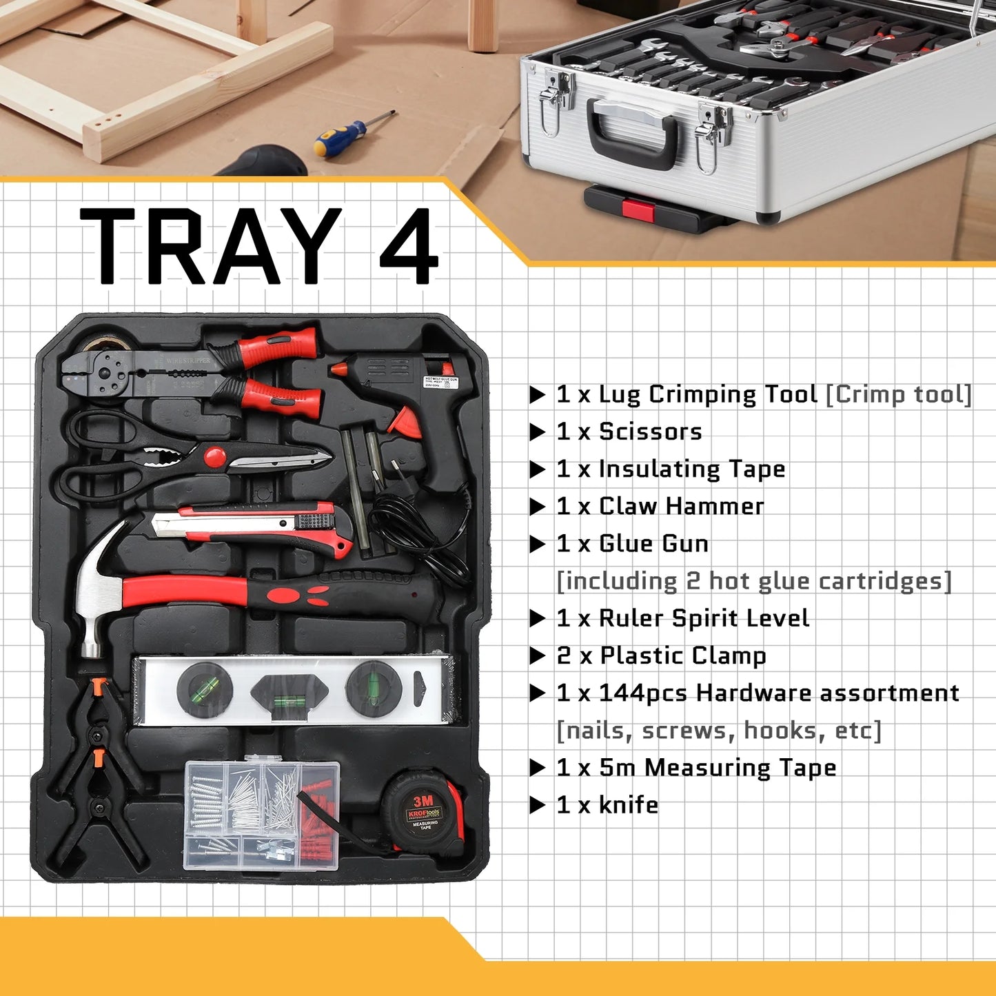 799pcs Aluminum Trolley Case Tool Set Silver - General Household Hand Tool Kit - Home Tool Kit/Mechanics Tools Kit