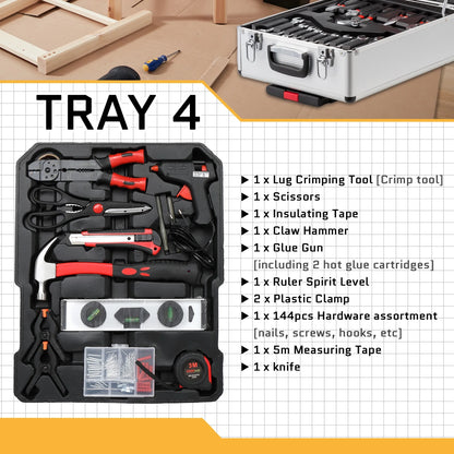 799pcs Aluminum Trolley Case Tool Set Silver - General Household Hand Tool Kit - Home Tool Kit/Mechanics Tools Kit