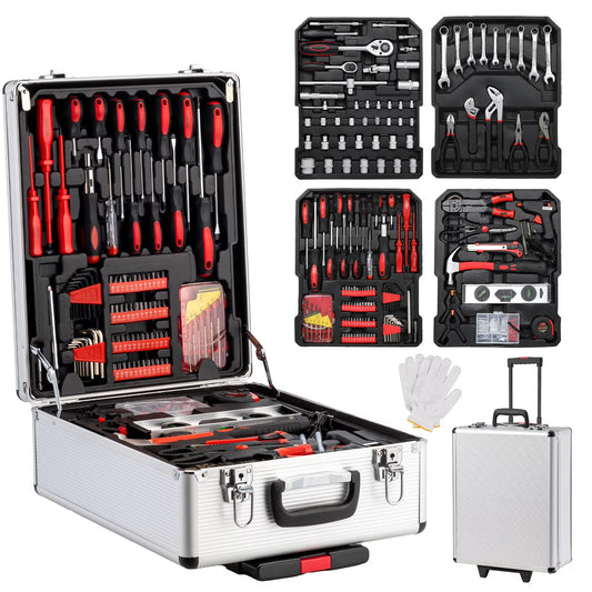 799pcs Aluminum Trolley Case Tool Set Silver - General Household Hand Tool Kit - Home Tool Kit/Mechanics Tools Kit